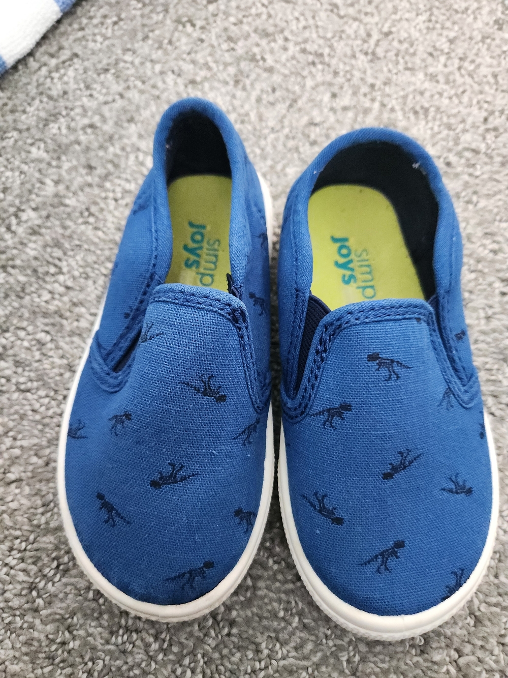 Blue Canvas Slip-On Sneakers with Black Dinosaur Print Size 8
